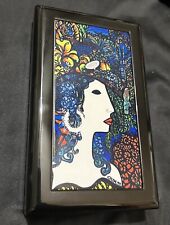 Vtg Hector Cata Inlay Art Trinket Jewelry Box 7 1/4” Signed Colorful Women Birds picture