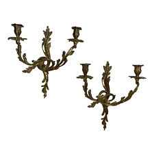 Large Early 20th Century French Rococo Style Brass Wall Candle Sconces - a Pair picture
