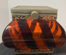 Tyrolean Vanity Dresser Box Tiger Striped 1950s Vintage Ornate Footed Gorgeous picture