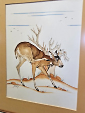 SCARCE ORIGINAL Large WATERCOLOR PAINTING BUCK DEER ITCH ZUNI KAI SA PERCY SANDY picture