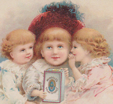 1880's MUNDELL'S SOLAR TIP SHOES TRADE CARD, 3 GIRLS & STRANGE POEM ON BACK  *89 picture