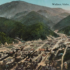 Aerial Photo Wallace Idaho Postcard c1910 Vintage Old Art ID Antique City D741 picture