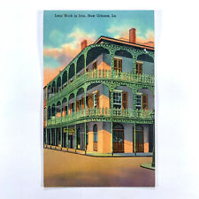 Postcard Louisiana New Orleans LA Lace Balcony Iron Work 1940s Linen Unposted picture