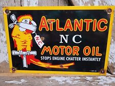VINTAGE ATLANTIC MOTOR OIL PORCELAIN SIGN GAS STATION BIRD PARROT LUBE SERVICE picture