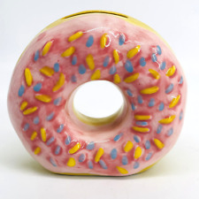 CERAMIC GLAZED COLORFUL SPRINKLES PINK ICING DONUT NOVELTY FREE STANDING BANK picture