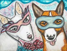 BULL TERRIER Masquerade 4 x 6 Mini Dog art Card PRINT Signed by Artist KSams picture