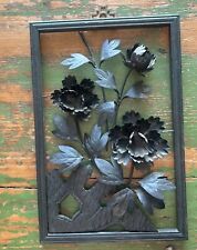 Vintage MCM Black Metal Towle Flowers Wall Hanging 12x8 Hong Kong Floral picture
