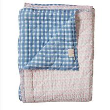 Molly Mahon Handmade Double Quilt Pink Posy/Blue Gingham with Bag 265x265cm *New picture