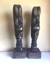 Vtg Pair Genuine Authentic African Ebonywood Handcarved Tribal Busts Statue 23