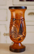 VTG Wooden Hand Carved Flower Bud Vase MCM Mid Century Modern picture