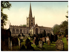 England. Stratford-on-Avon. Trinity Churchyard.  Vintage Photochrome by P.Z, P picture