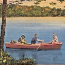 Vintage 1943 Lake Rowboat Fishing Mio Oscoda County Michigan Postcard picture