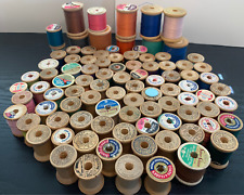 Vintage Lot of 90 Wooden Sewing Thread Spools Various Brands picture
