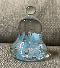 Vintage Joe Rice 1990 Bell Paperweight Aqua Blue Trumpet Flowers Stamped Bottom picture