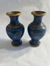Chinese Cloisonné Set of Two Floral Vintage Enamel and Brass Vases picture