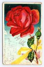 Old Postcard Embossed Red Rose Yellow Bow 1910 Kincaid Cancel picture