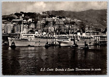 S.S. Conte Grande e Conte Biancamano in porto c1950 Genova RPPC Postcard VTG picture
