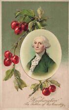 George Washington Father of Country Surrounded by Cherries on Branch Postcard picture