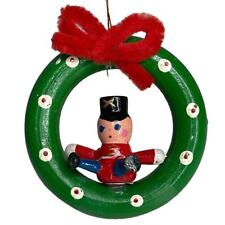 Vintage Wooden Wreath with Toy Soldier Christmas Ornament picture