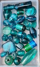 RARE OLD TRANSLUCENT Teal Aqua Blue Green Vintage TRADE BEADS No Case Worn picture