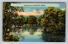 Richmond ME, Scenic Greetings, Waterway, Maine Vintage Postcard picture