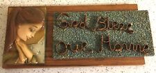VTG Blessed Mary Mother Religious Wall Art Christian Turquoise Bronze Wood Spain picture