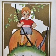Vintage Whitney Made Postcard RARE Happy New Year Boy Vibrant Autumn Sun Colors picture
