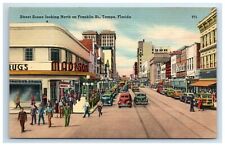 Postcard Looking North on Franklin Street Tampa Florida Madison Drugs c1930s-40s picture