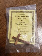 Vintage Olivewood Pocket Cross Bethlehem Holy Land Sealed Original Package NOS picture