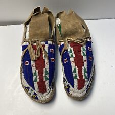 SIOUX/PLAINS FULLY BEADED CEREMONIAL MOCCASINS - Vintage Authentic -Buffalo Hoof picture