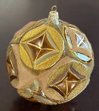 Vintage Pier 1 Gold Hand Blown Glittery Glass Ornament in the box  picture