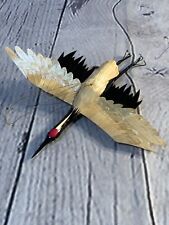 VTG Carved Wooden Antique Multicolor Collectible Flying Crane Hanging Ornament picture