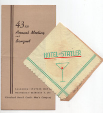 1941 Statler Hotel Cleveland Ohio Banquet Menu and Cocktail Napkin Vintage 1940s picture