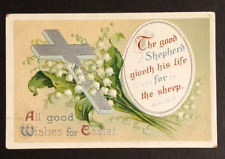 All Good Wishes for Easter Silver Cross Embossed Intl Art Pub Co Postcard c1910s picture