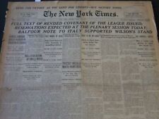 1919 APRIL 28 NEW YORK TIMES - FULL TEXT OF REVISED COVENANT OF LEAGUE - NT 6313 picture