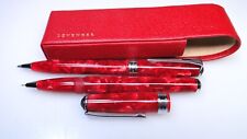 Levenger Red Pearlized Pen Set in Levenger Leather Case picture