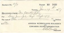 Vintage Hand-Written Membership Dues Receipt HEIRS ASSOCIATION INC. - 1927 - E1 picture