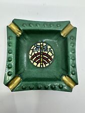 Vintage Enamel & Brass Israel Jewish Decorated Ash Tray Trinket Hanukkah Green picture
