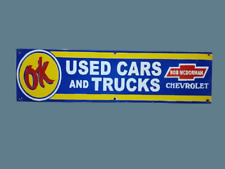 PORCELIAN OK USED CARS AND TRUCKS ENAMEL SIGN SIZE 36X12 INCHES picture