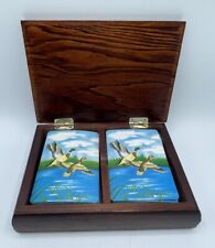 Vintage Mallard Ducks~Two Decks Playing Cards in Hinged Wooden Box Rarely Used picture