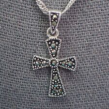 His Flair For Life Marcasite Flared Cross Necklace 925 Sterling Silver Marsala picture