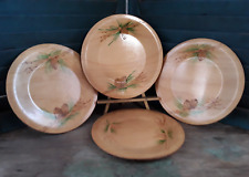 Set of 4 Vintage Woodenware Plates Hand Painted w/ Pine Cones Design picture
