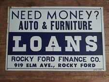 Original  tin tacker Auto & Furniture LOANS Metal Sign USA picture