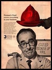 1966 Fireman's Fund Insurance Company Red Fire Helmet Hammer Vintage Print Ad picture