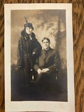 1920s real photo postcard- Clothing fashion- young couple-hat with feather- drop picture