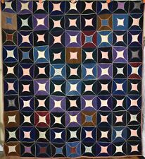 GRAPHIC Vintage 1920's Wool Periwinkle Antique Quilt ~GREAT DESIGN picture