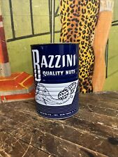 VINTAGE BAZZINI NUTS COIN BANK CAN TIN SIGN ELEPHANT CARNIVAL CIRCUS NEW YORK picture