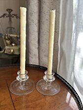 2 Glastonbury Lotus  Fuschia Pattern Etched  Glass CANDLE STICK Holder RARE picture