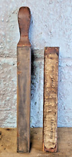Antique 1852 Mettalic Tablet Razor Strop 4 Side Wood Leather w/Case Geo Saunders picture
