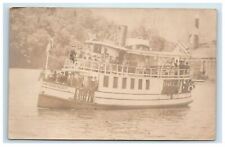 River Passenger Boat Messenger RPPC Postcard AZO Unknown Location Real Photo picture